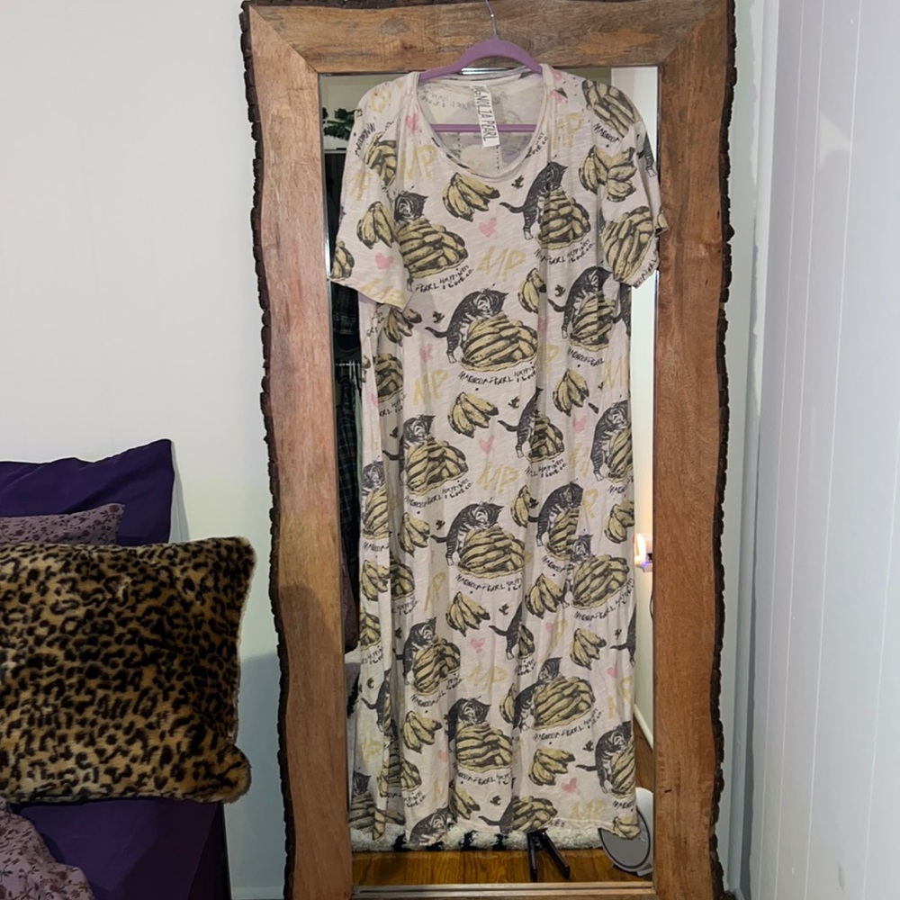Magnolia Pearl Banana Cat (Catty Cake) Free People Maxi T-Shirt Dress